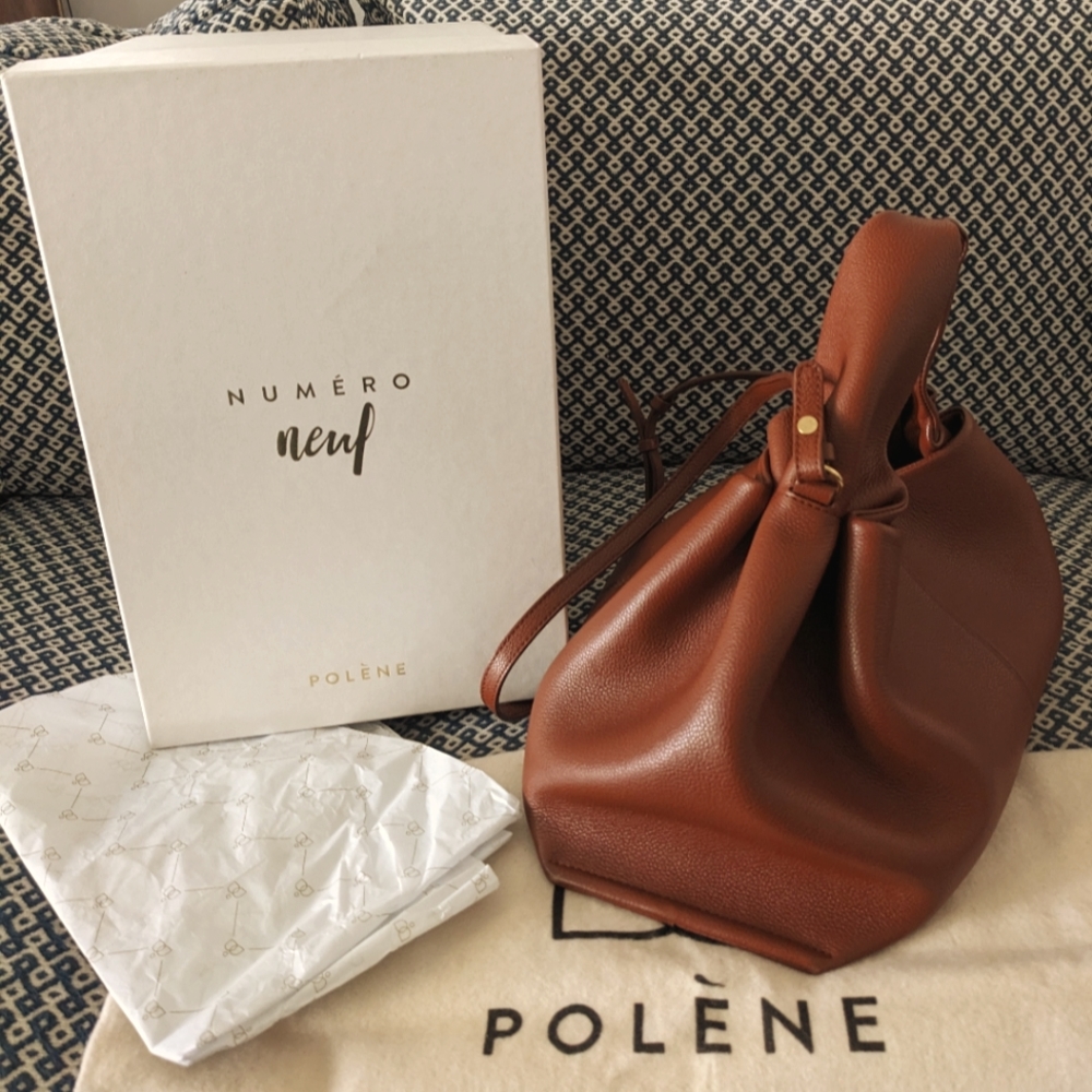 Polene Numero Neuf Crossbody Leather Dupling Bag - Cognac Carmel Size Medium